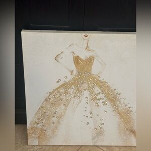 Fashion And Glam Star Of The Ball, Glam Gold Gems Canvas Print Wall Decor 20x20”